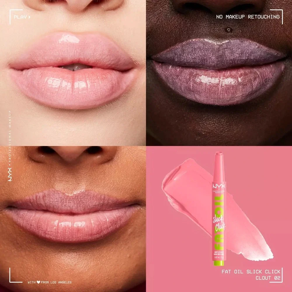 NEW NYX Fat Oil Slick Click Shiny Lip Balm Clout 02 Soft Baby Pink Vegan 2g